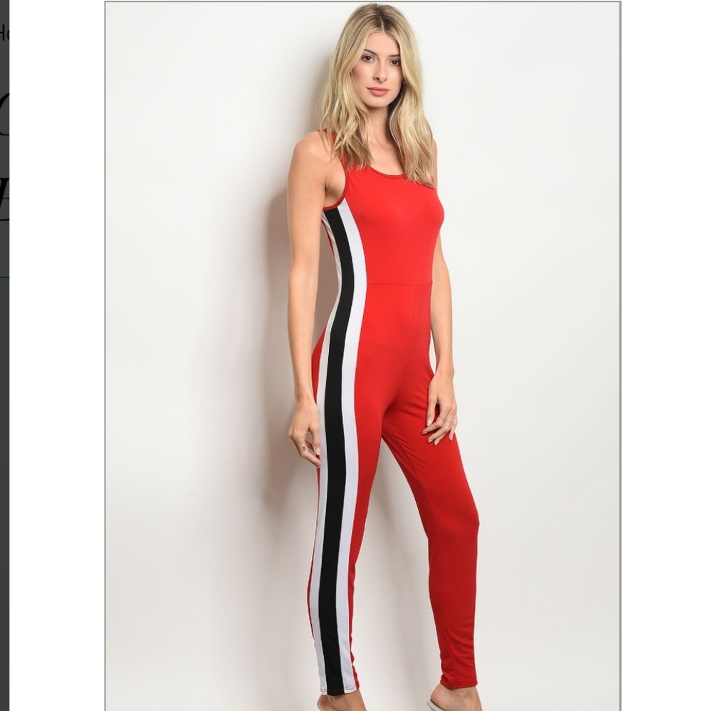 Red strip jumpsuit